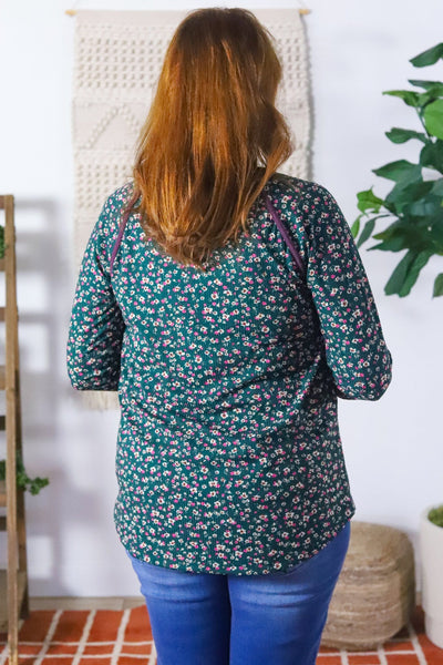 Hunter Green Ditsy Floral Raglan Top