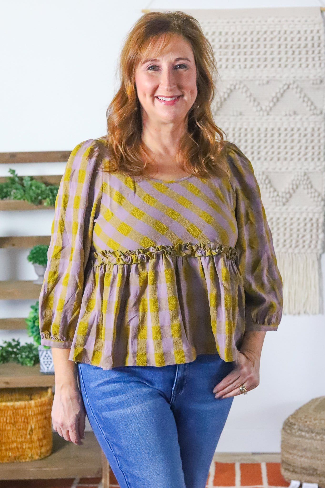 Gold Check Babydoll Blouse
