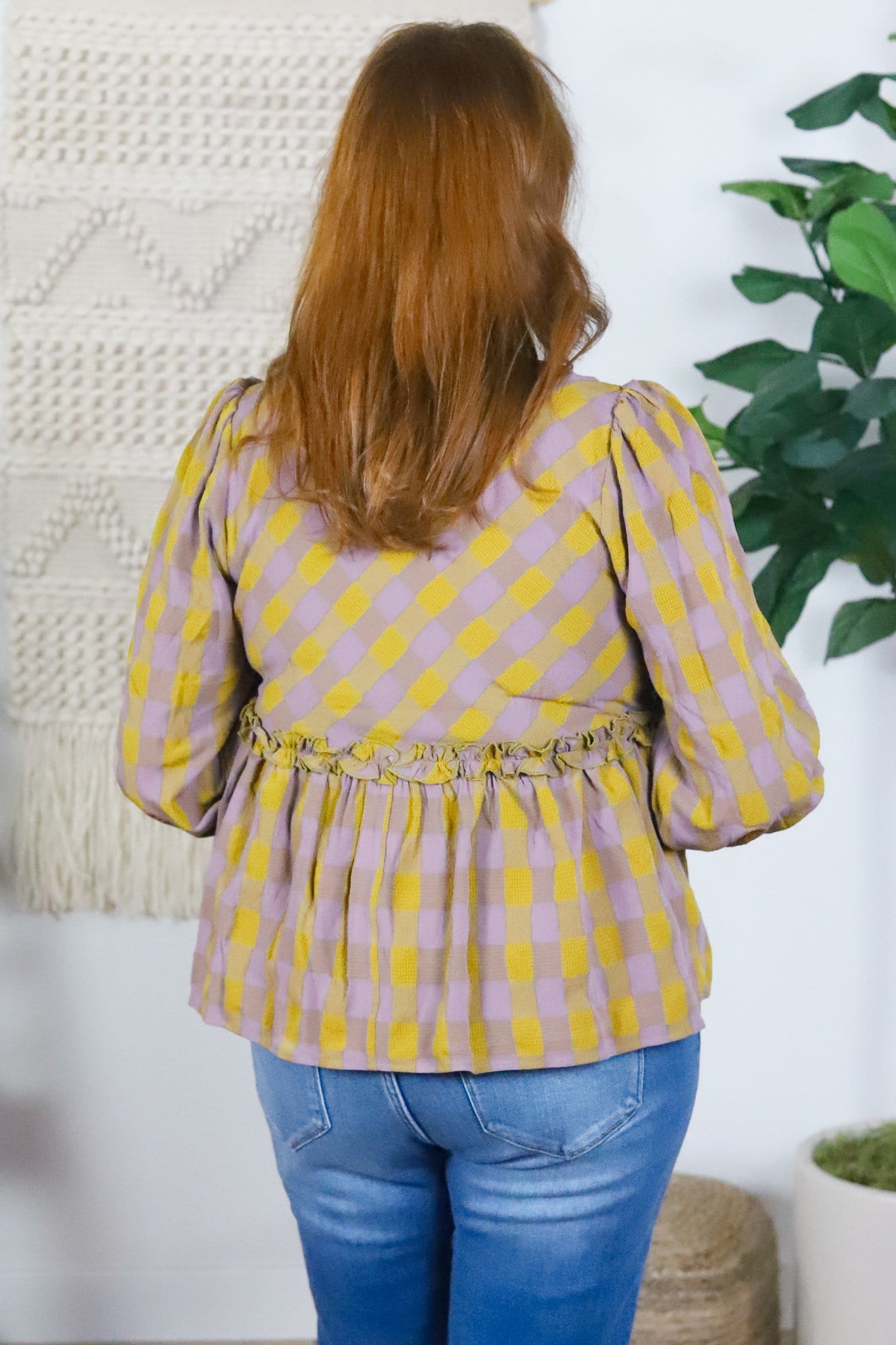 Gold Check Babydoll Blouse
