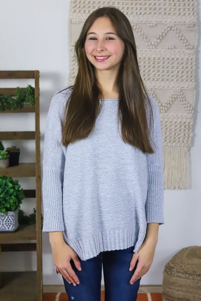 Light Grey Ribbed Dolman Sweater
