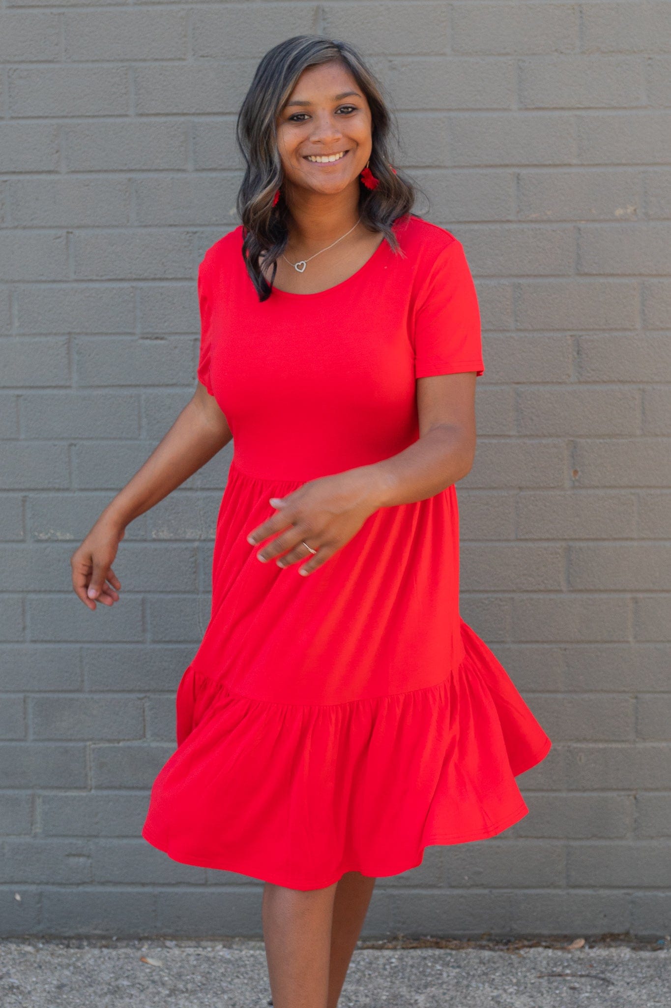 Red Tiered Swing Dress