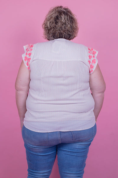 Sweet Coral Embroidered Flower Top