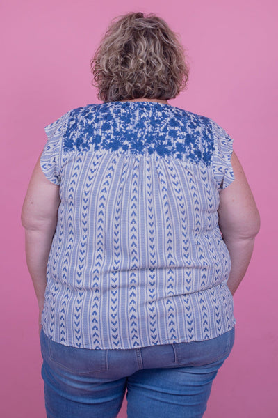 Blue Floral Embroidered Top
