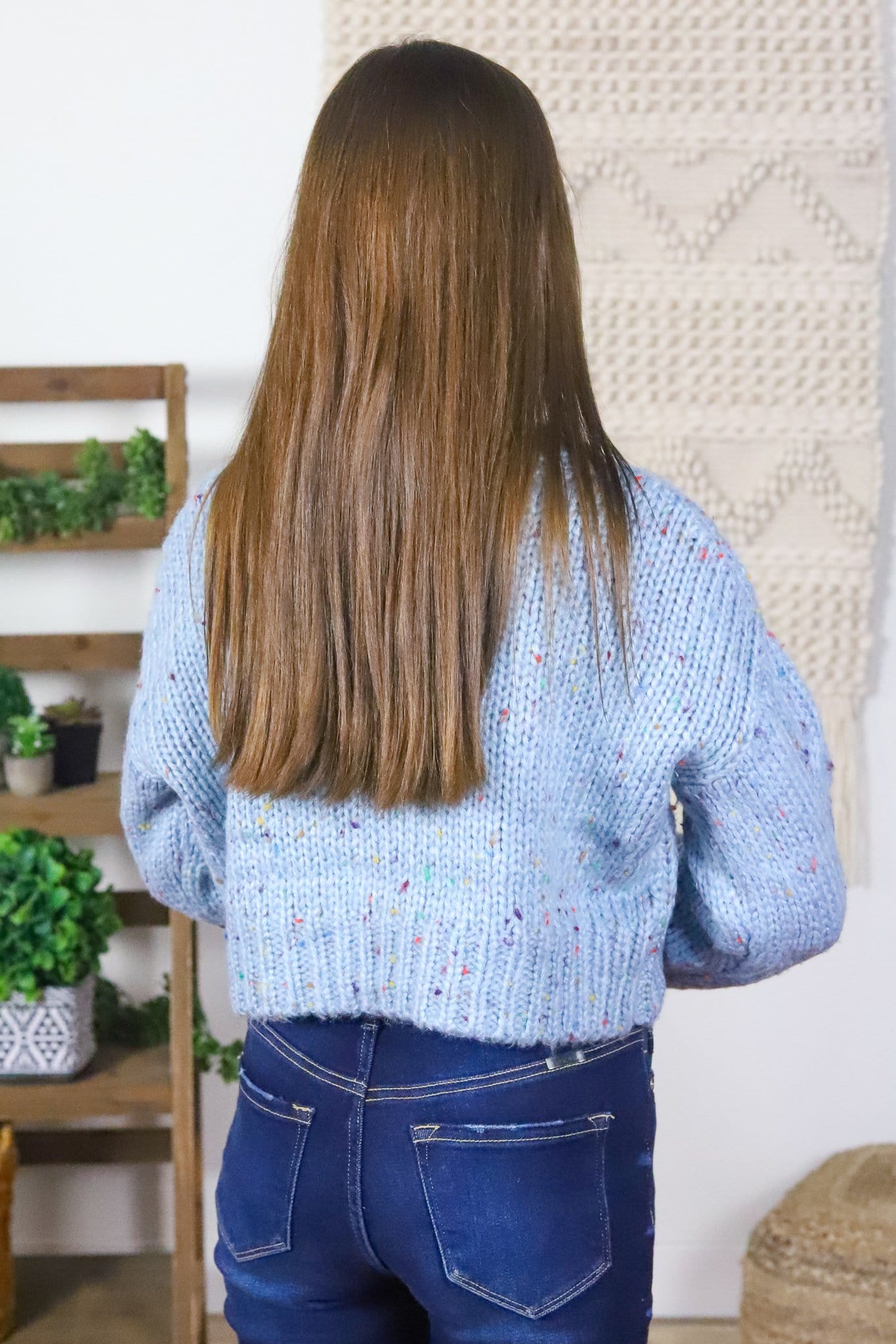 Smoke Blue Speckle Crop Sweater