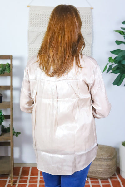 Natural Shimmer Button Down Blouse