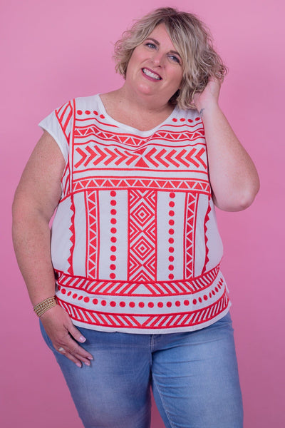Red Triangle Embroidered Design Top
