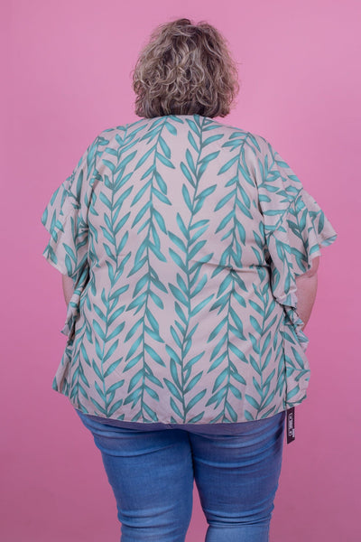 Botanical Leaf Ruffle Kimono