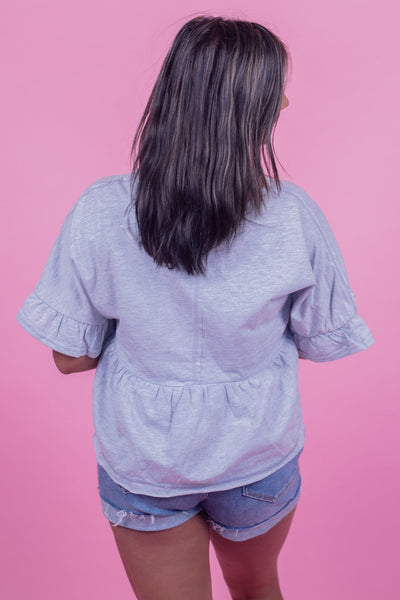 Grey Crop Babydoll Knit Top
