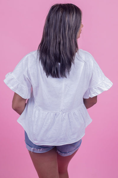White Crop Babydoll Knit Top