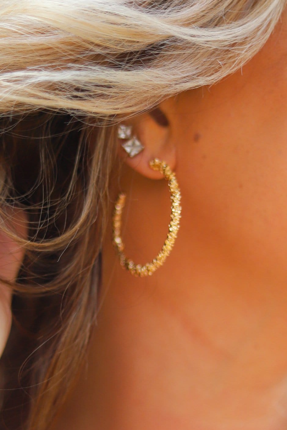 Gold Texture Hoop Earring