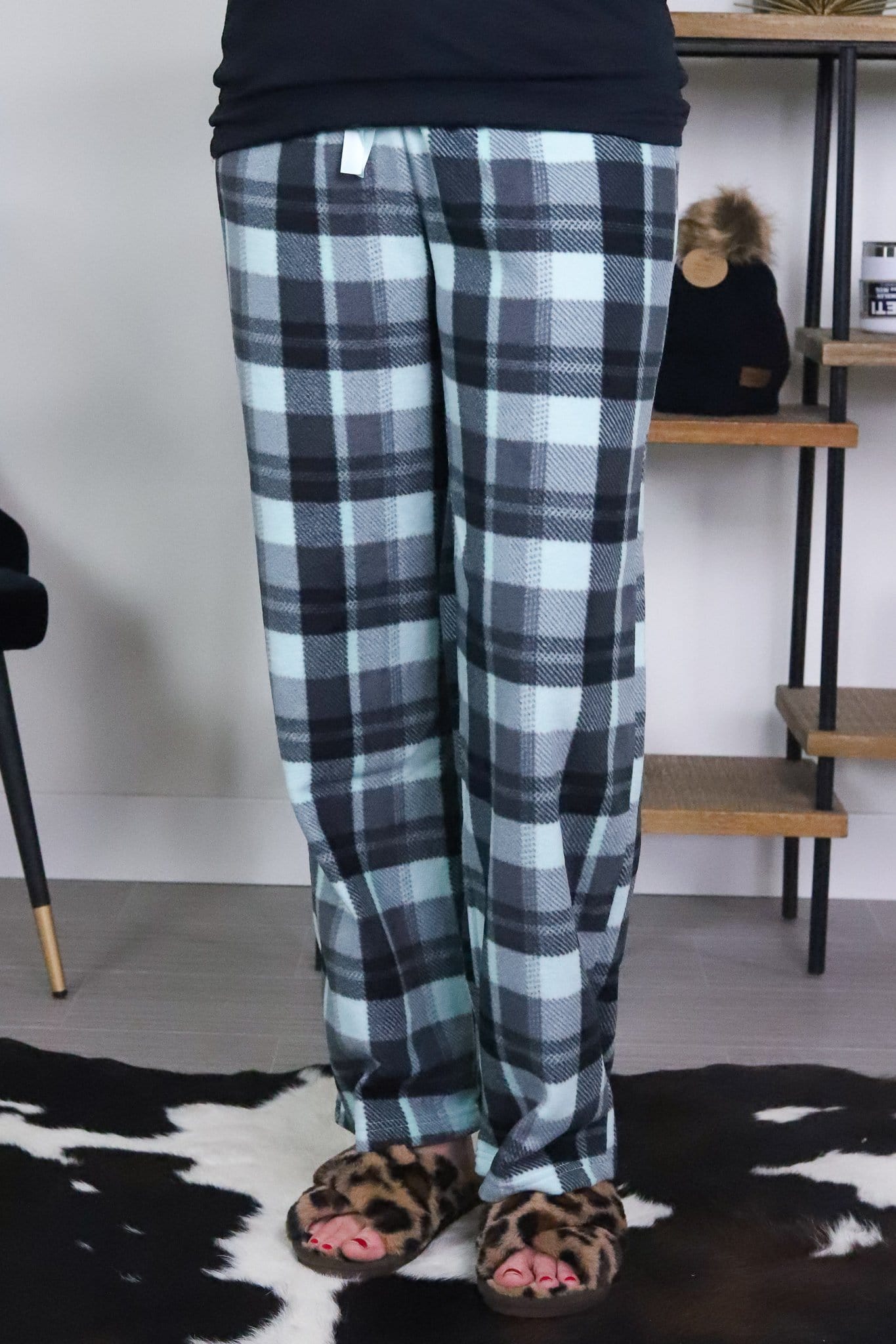 Mint & Black Check Fleece PJ Pant