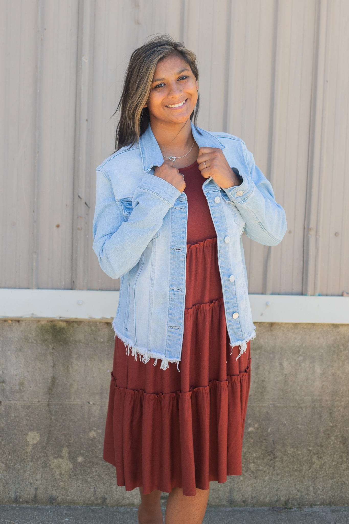 Dark Rust Sleeveless Tiered Dress