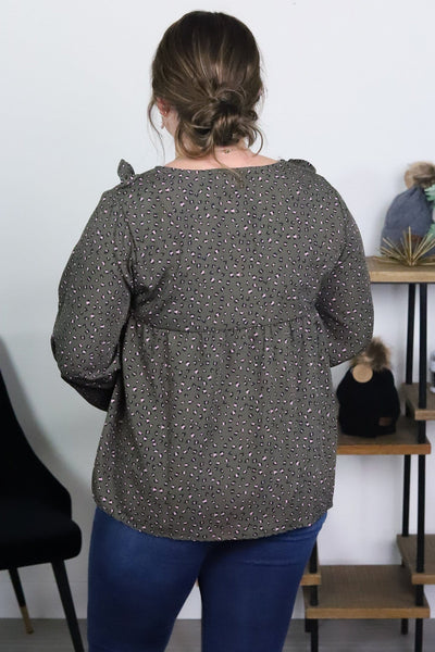 Olive Leopard V-Neck Blouse