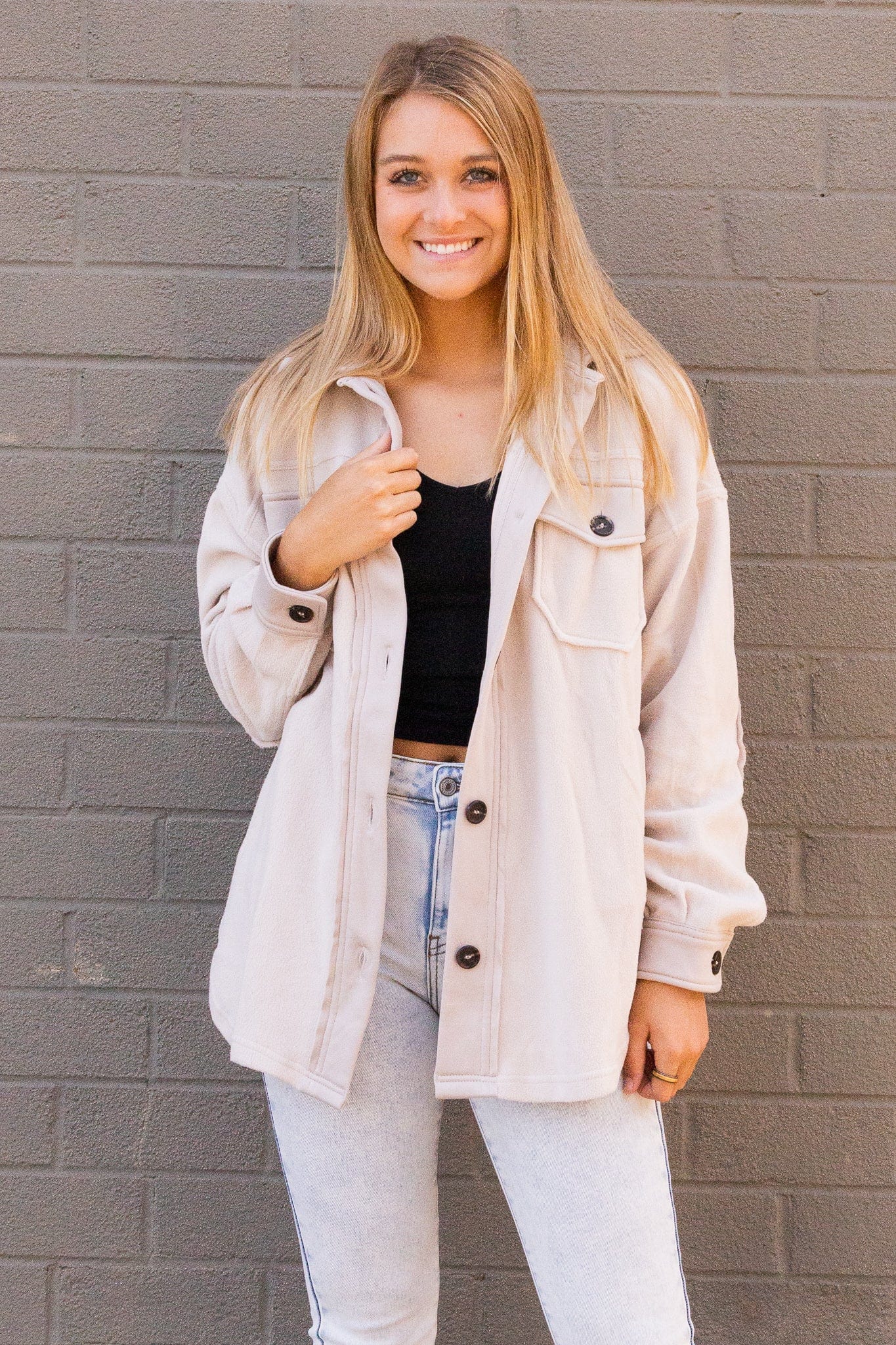 Sand Beige Fleece Shacket