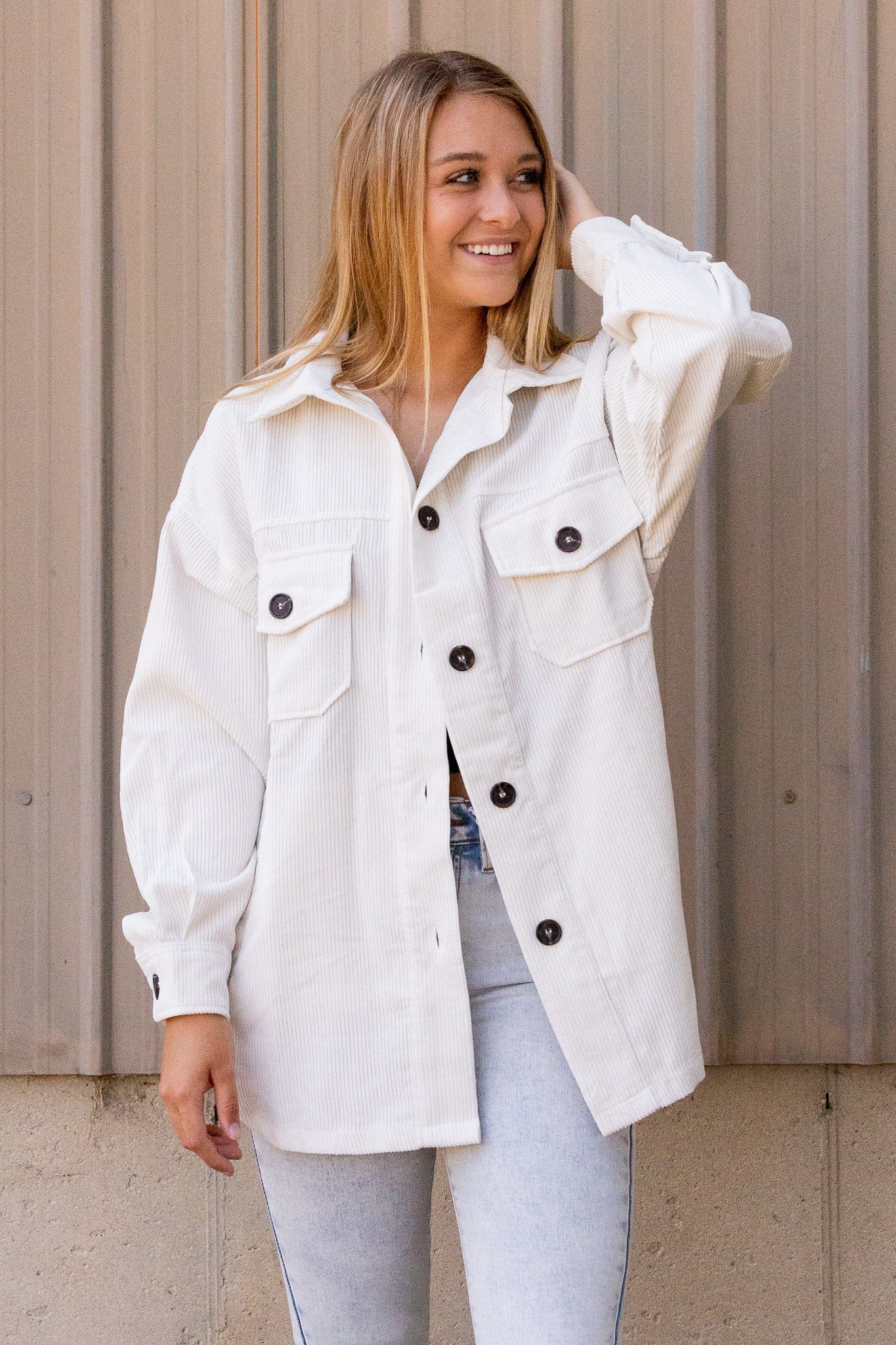 Bone Oversized Corduroy Shacket