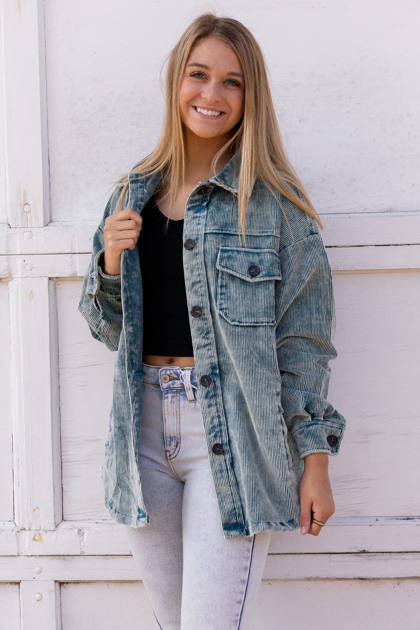 Teal Denim Shacket
