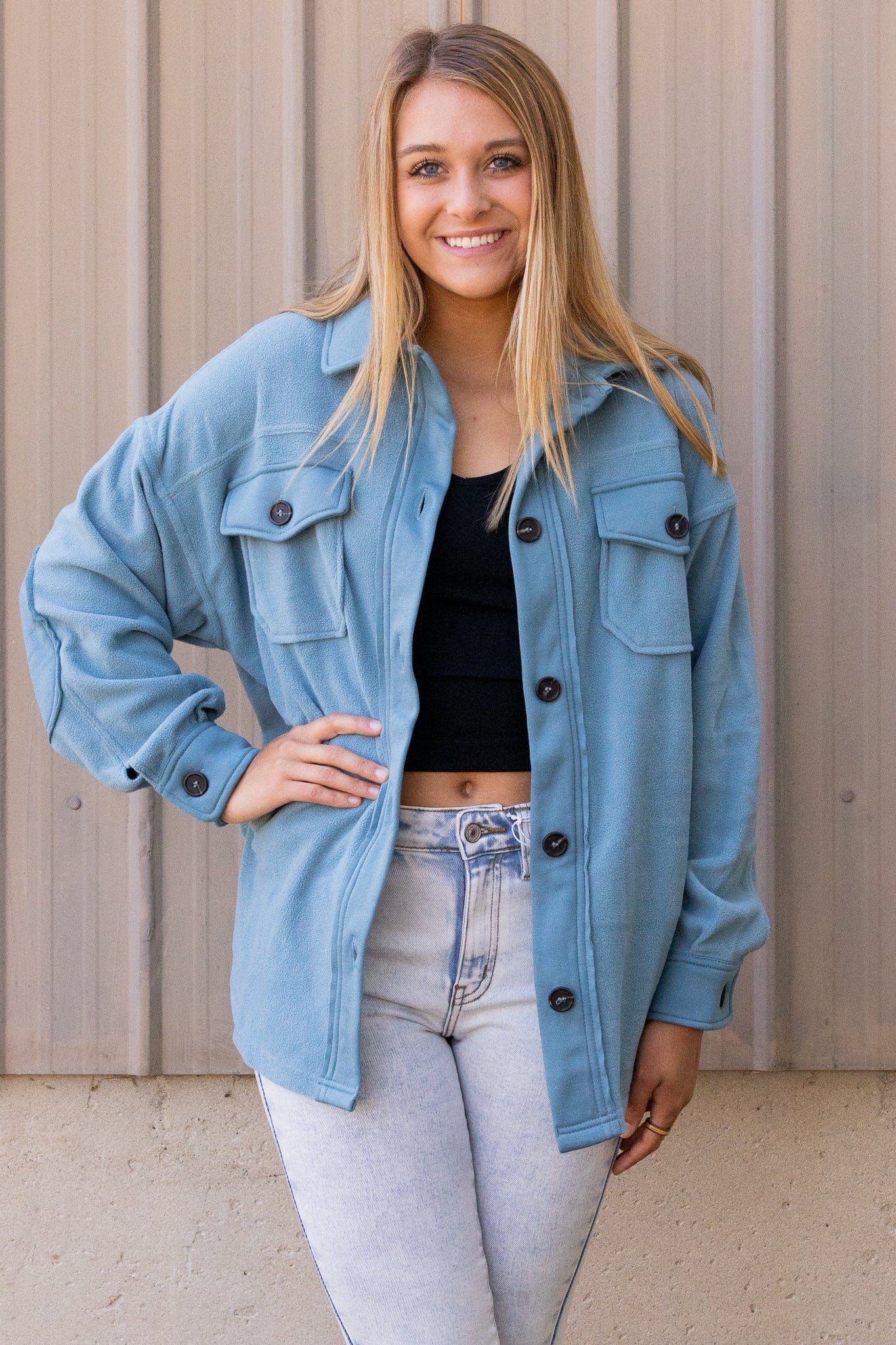 Blue Grey Fleece Shacket