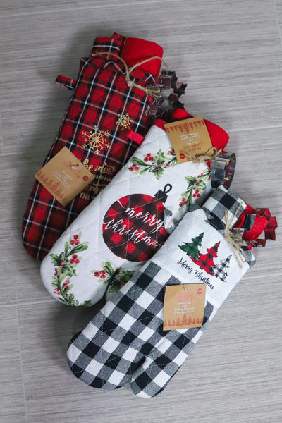 4PK Holiday Oven Mitt & Towel Set