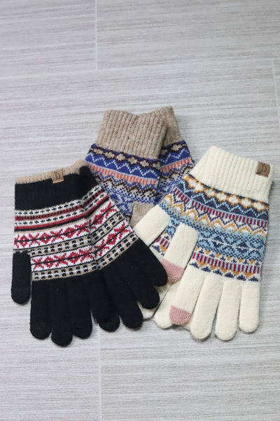 Aztec Knit Touch Gloves