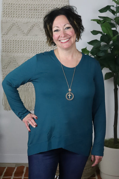 Long Sleeve Sheer Cross Over Hem Top