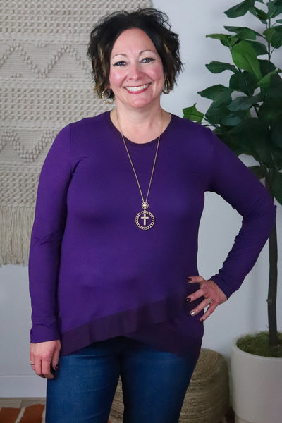 Long Sleeve Sheer Cross Over Hem Top