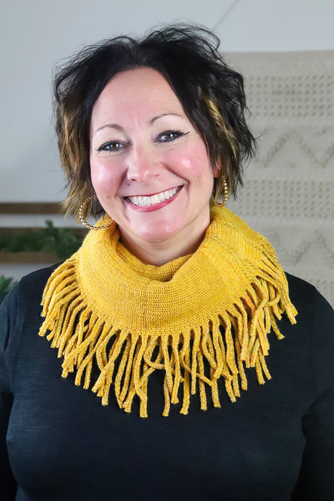 Multicolor Knit Tube Tassel Scarf