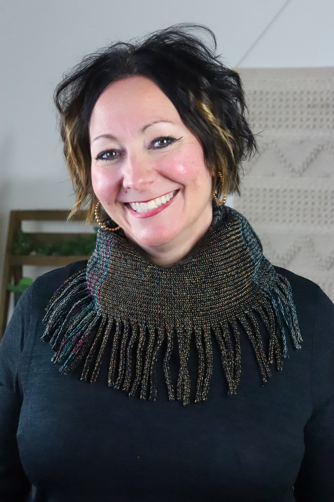 Multicolor Knit Tube Tassel Scarf