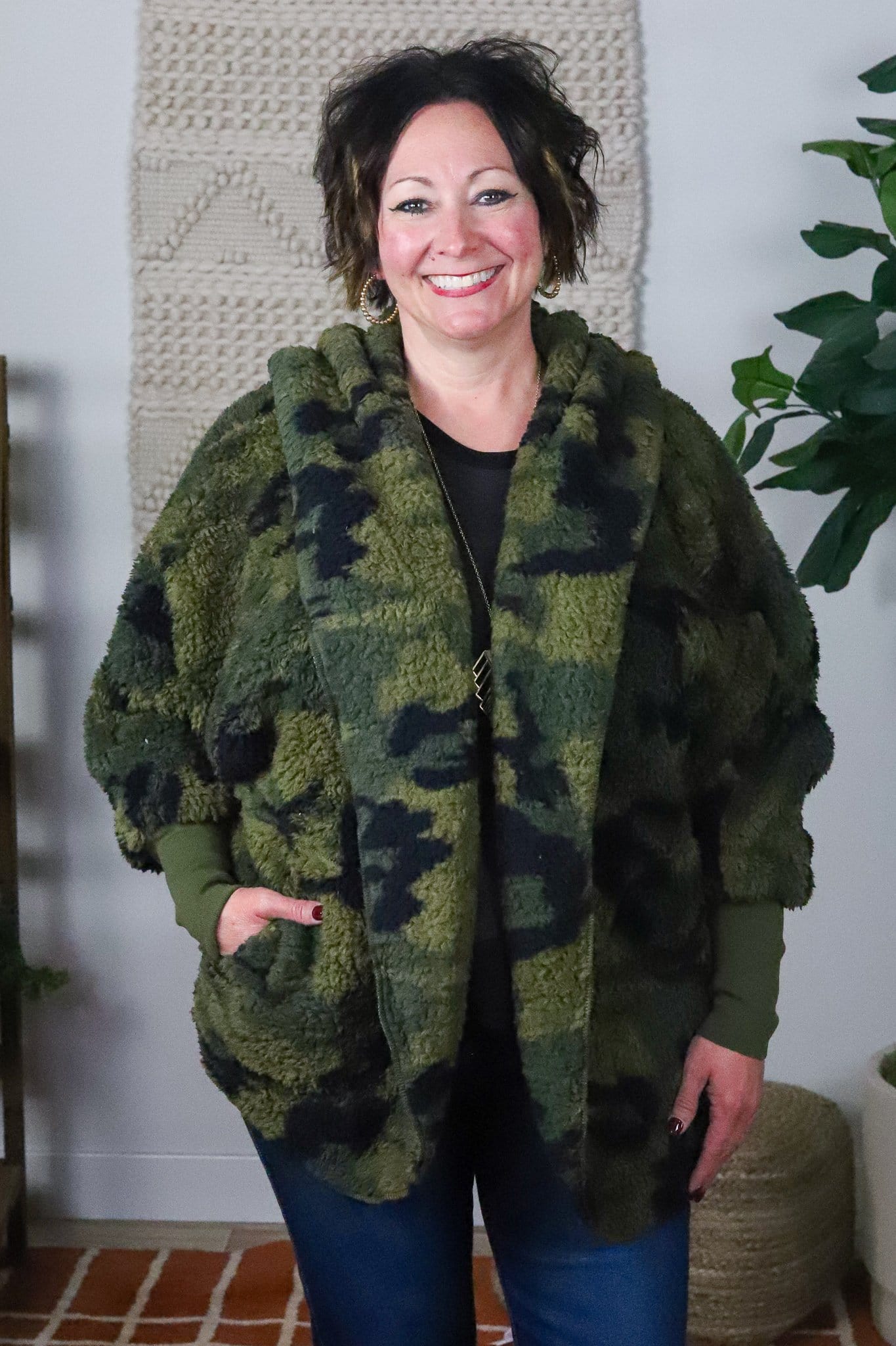 Camo Plush Sherpa Cardigan Onesize