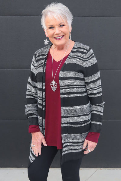 black white cardigan front