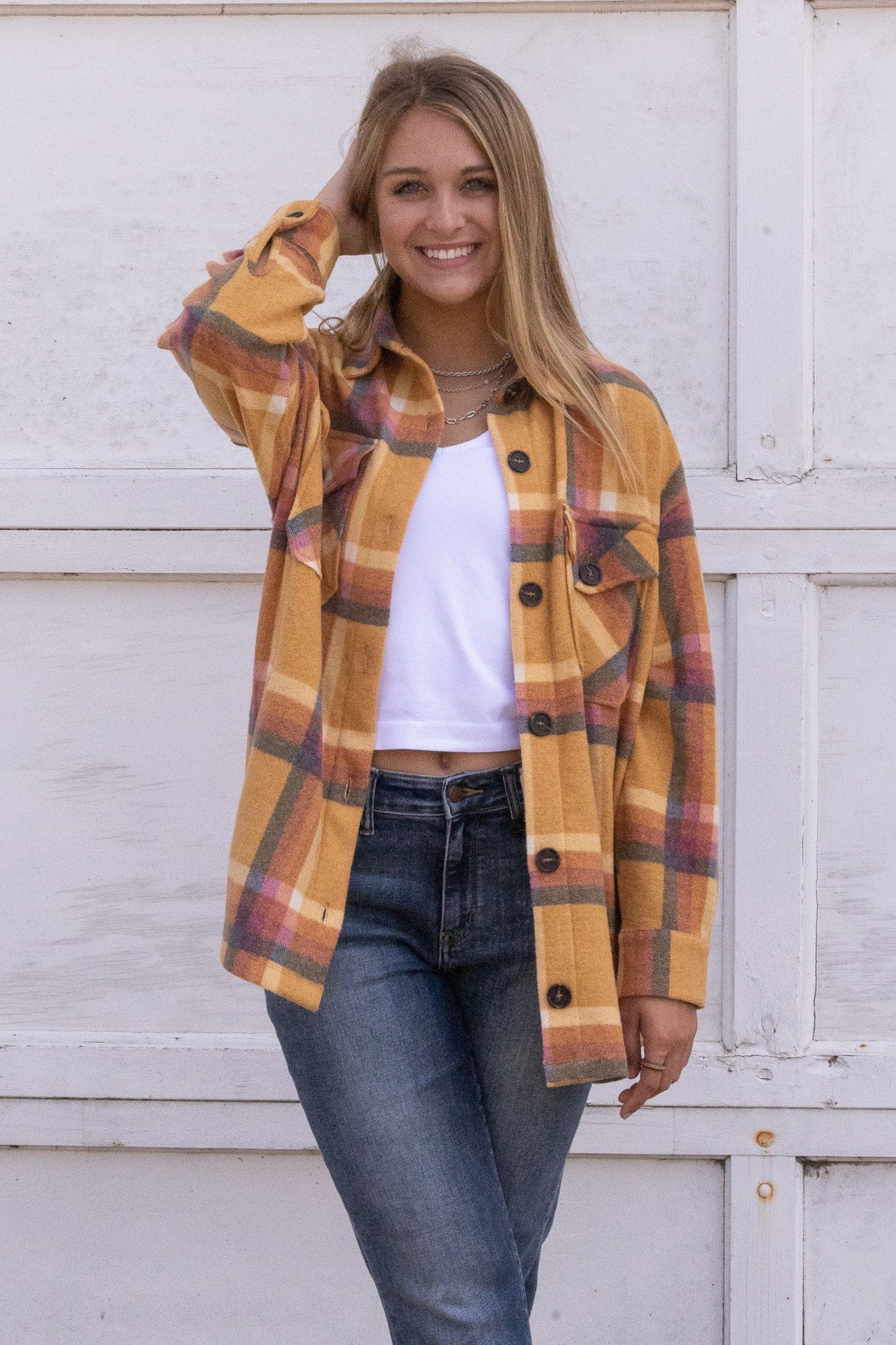 Soft Mustard Plaid Shacket