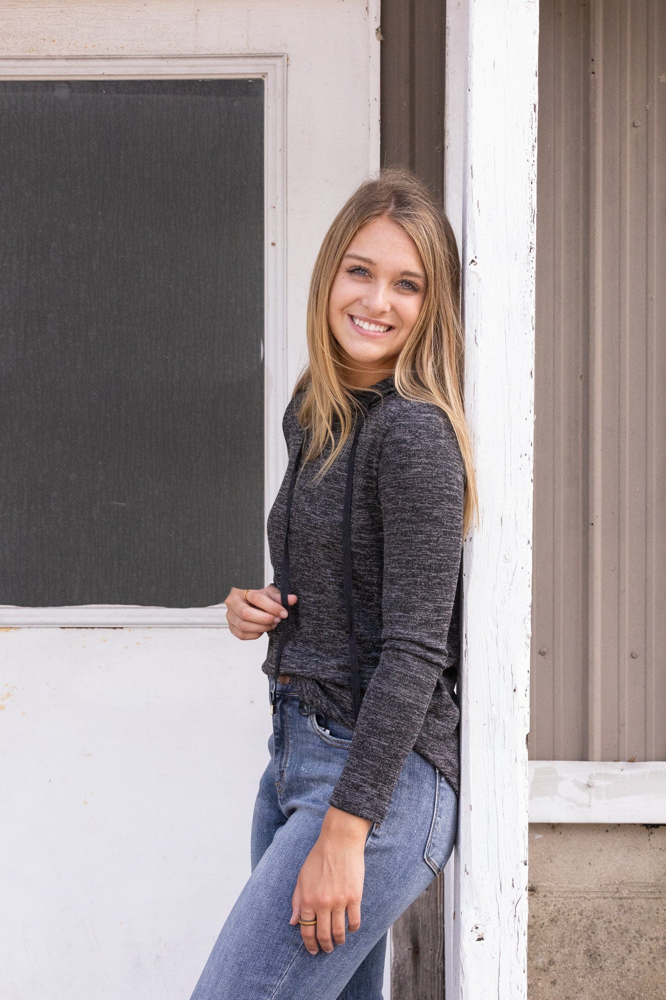 Black Heather Hooded Light Sweater