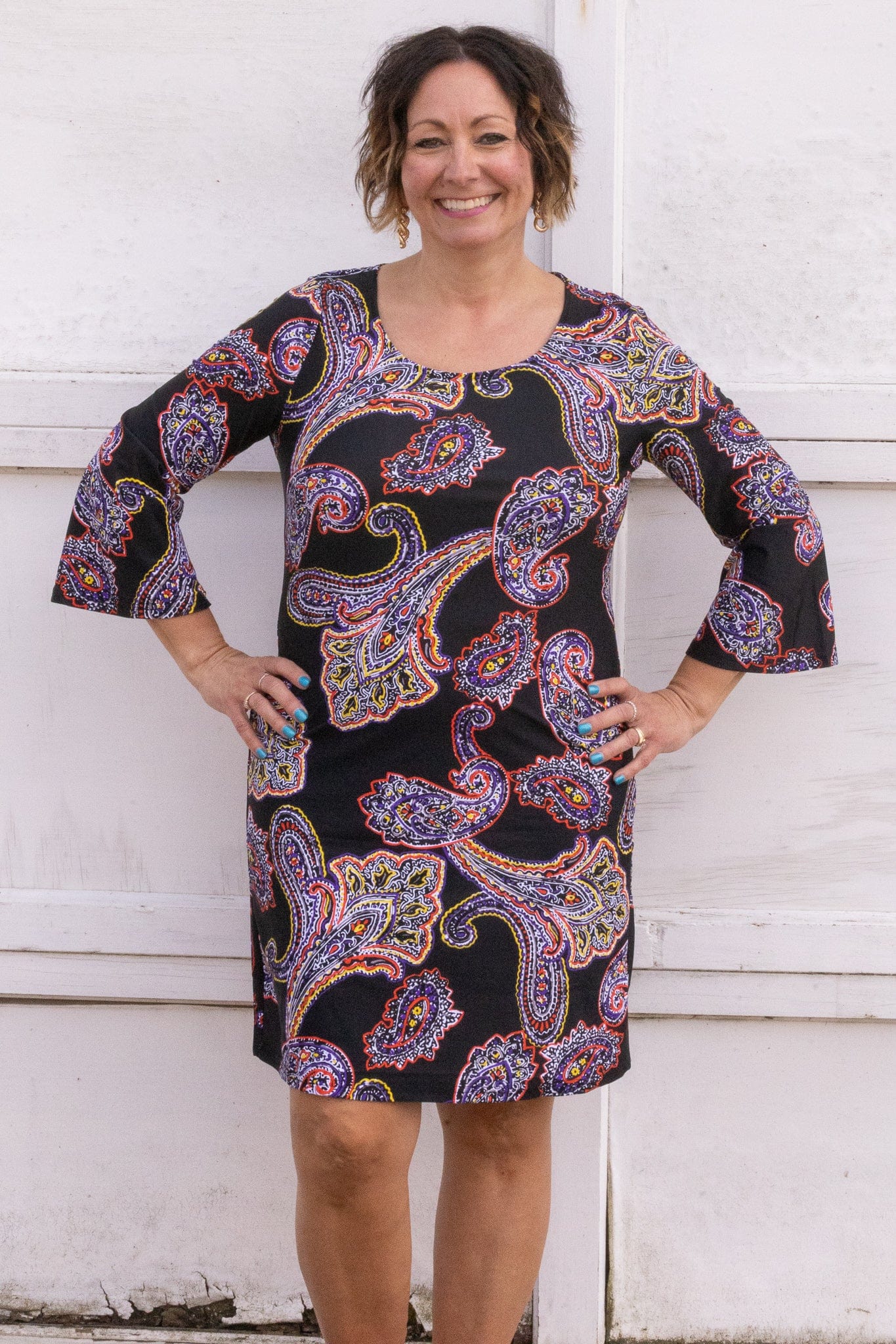 Black & Red Daisy Quarter Sleeve Dress