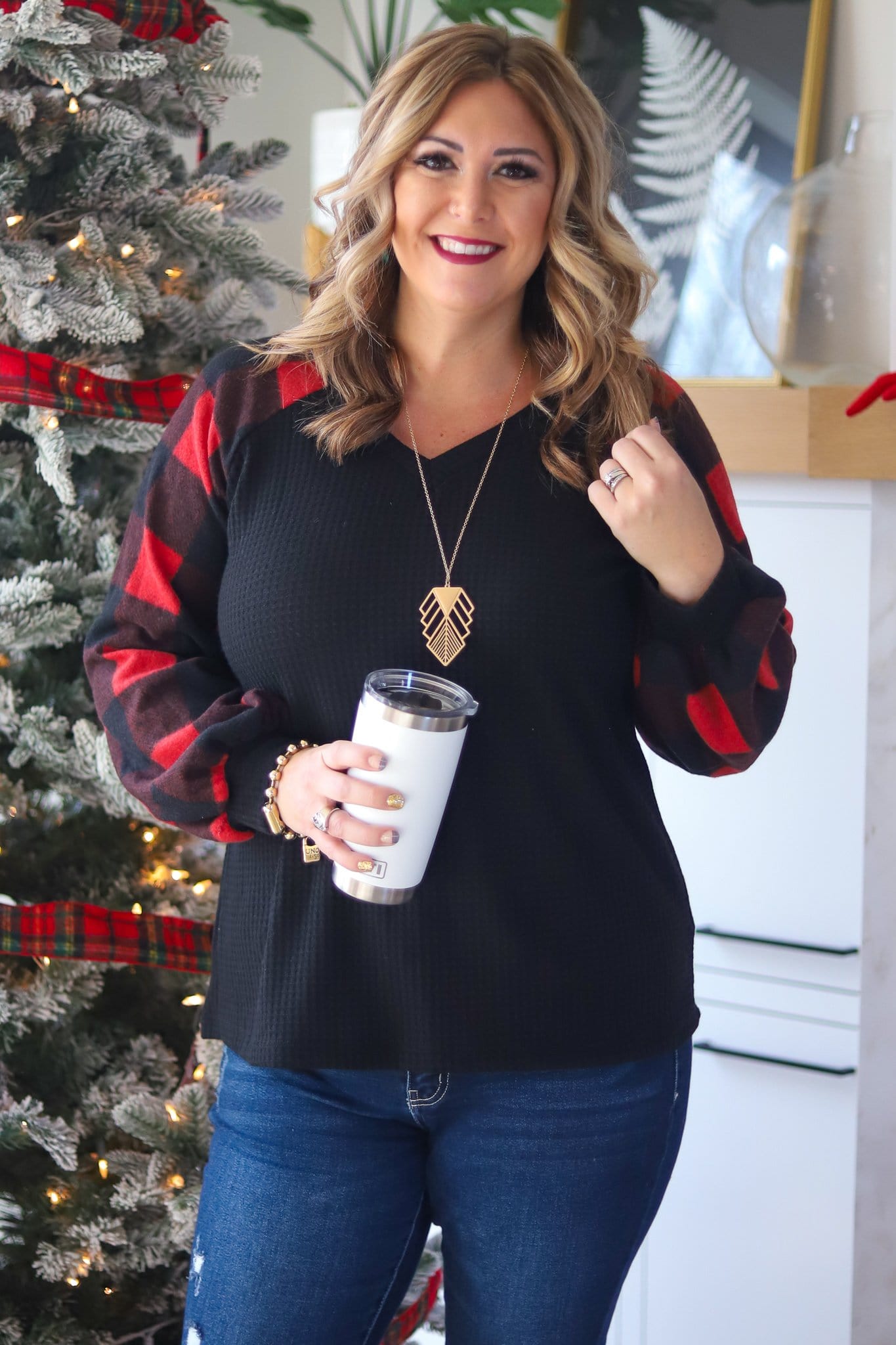 Buffalo Plaid Sleeve Top
