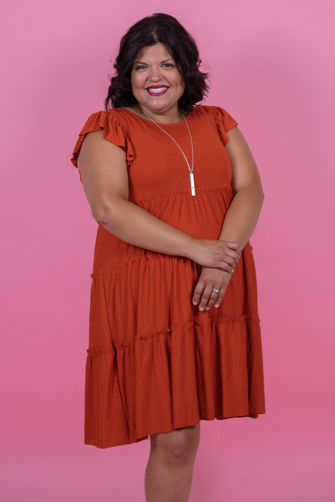 Copper Ruffle Slv Dress