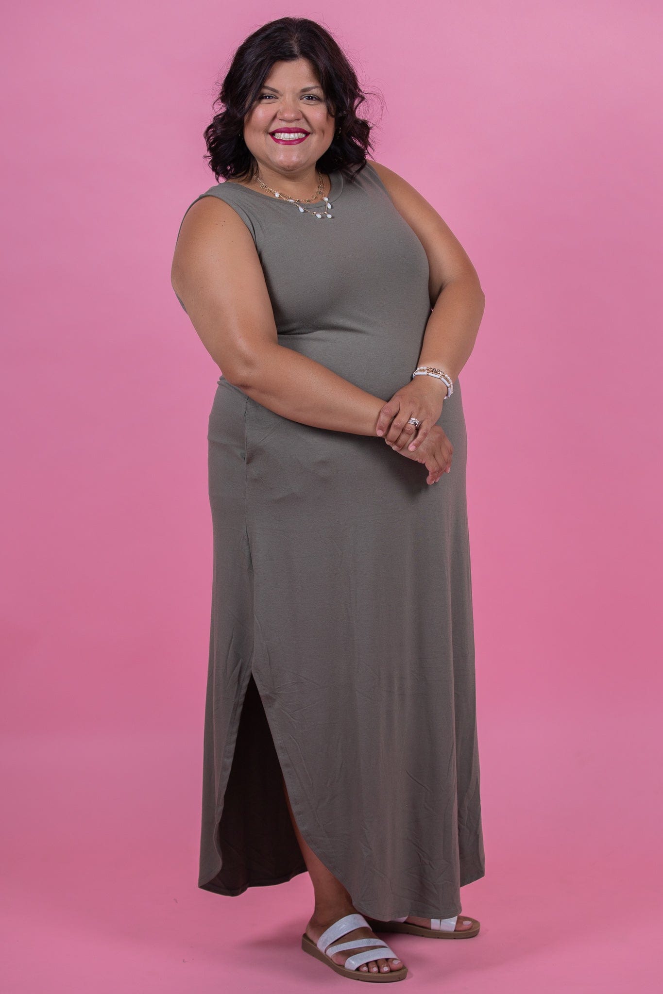 Light Olive Sleeveless Maxi Dress