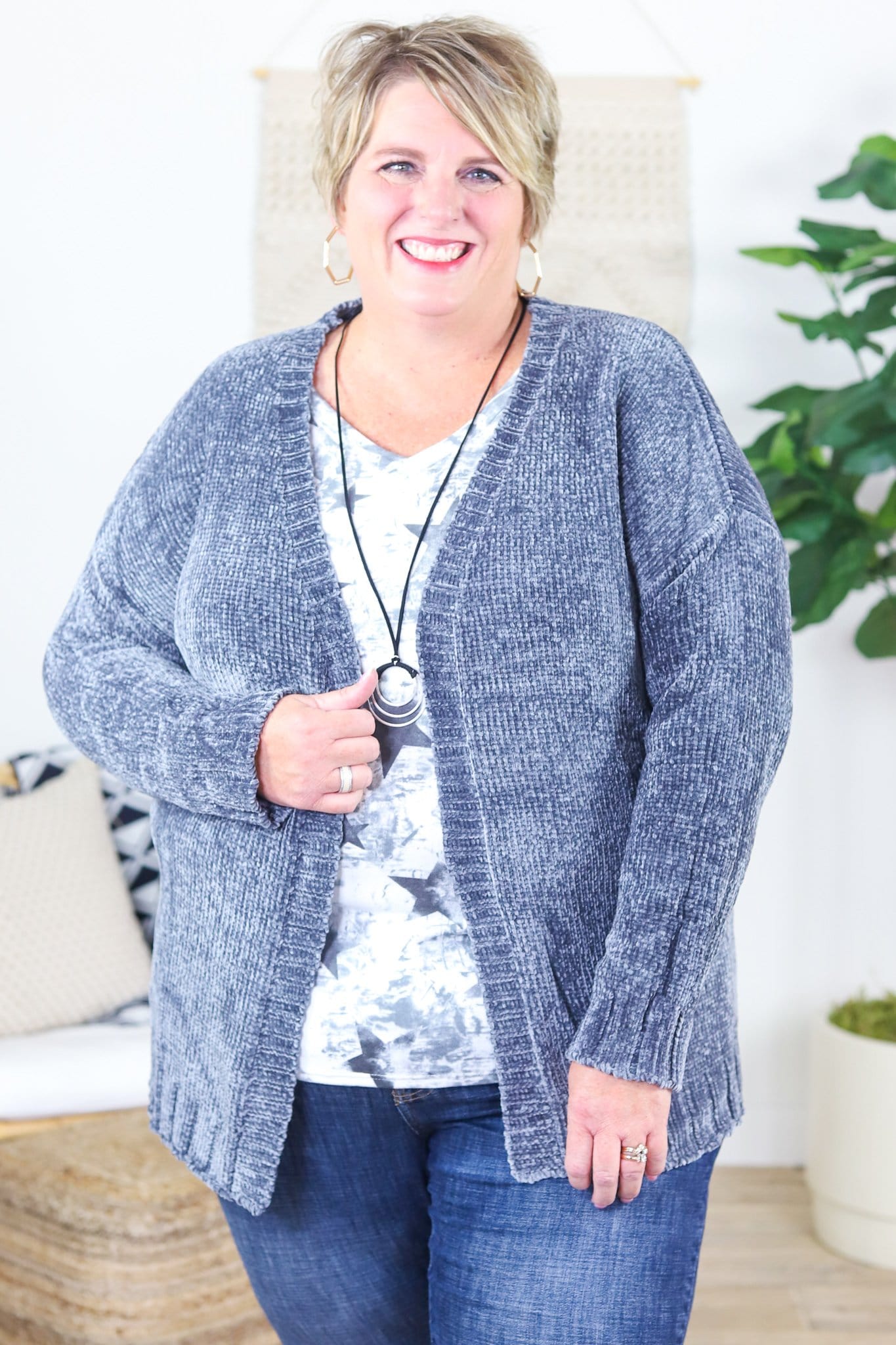 Velour Criss Cross Detail Back Cardigan