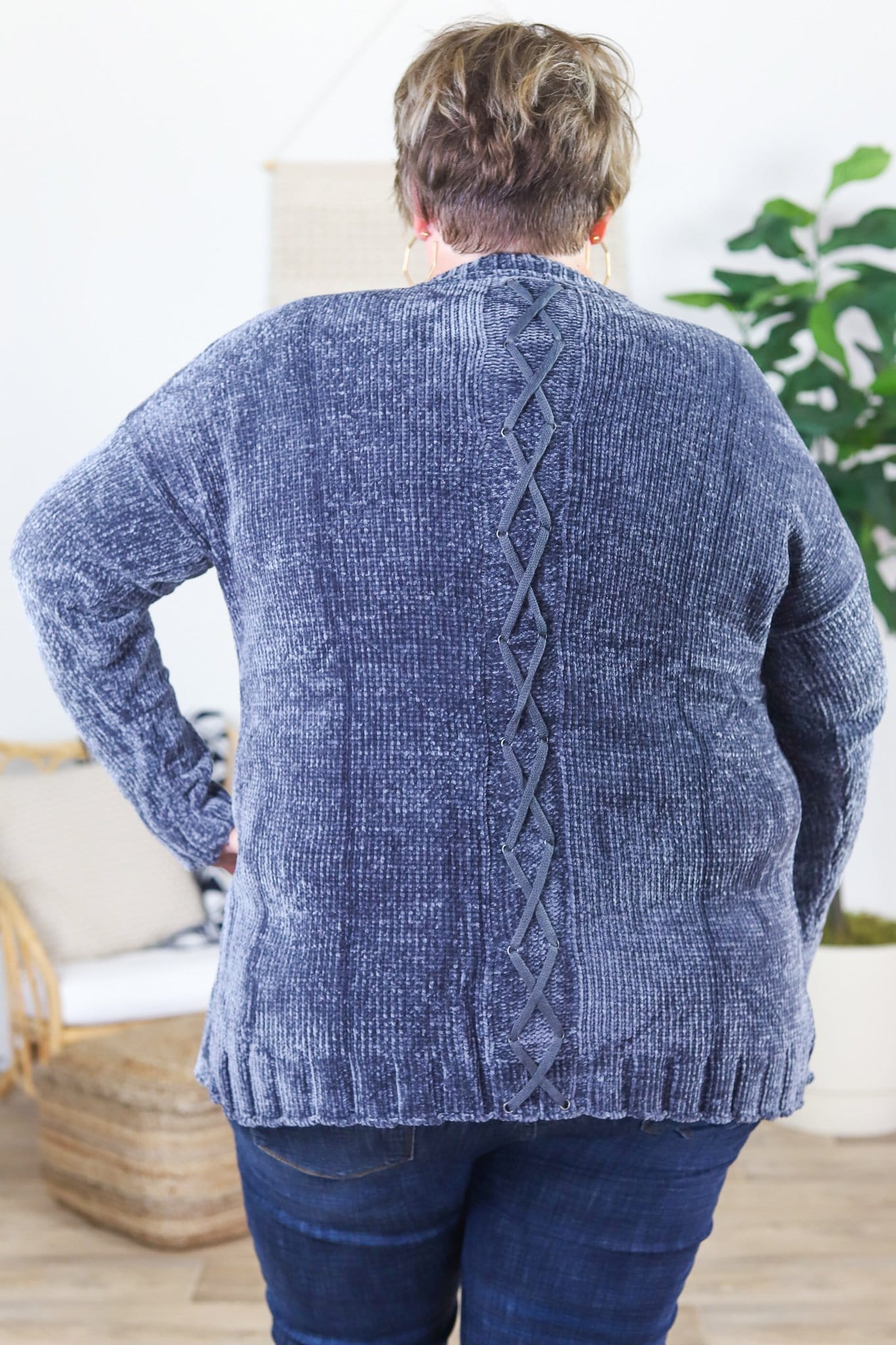 Velour Criss Cross Detail Back Cardigan