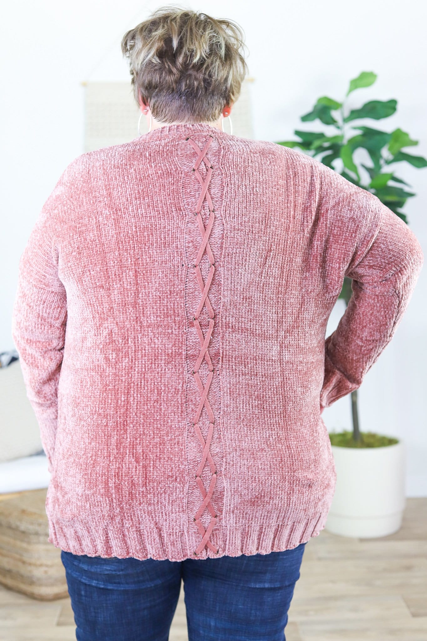 Velour Criss Cross Detail Back Cardigan