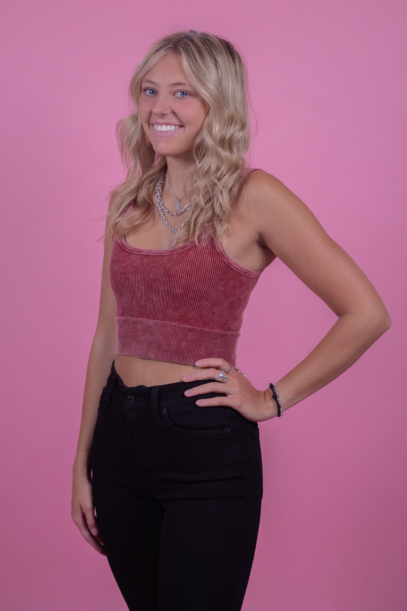 Rust Ribbed Square Neck Crop Top