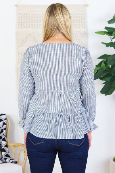 Fall Embroidered Charcoal Babydoll Top