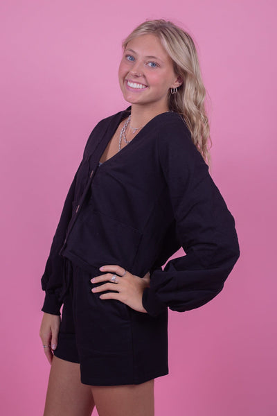 Black French Terry Cardigan