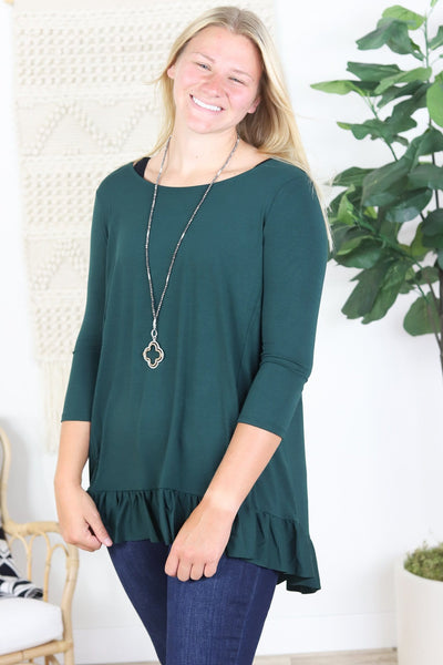 3/4 Sleeve Ruffle Hem Top