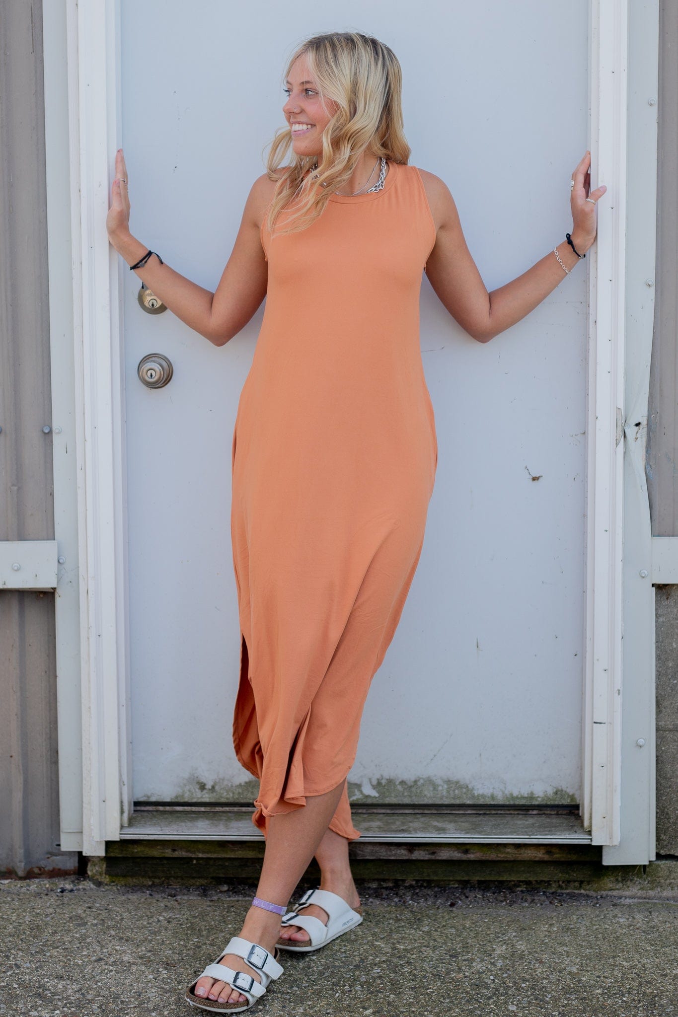 Butter Orange Side Slit Pocket Dress