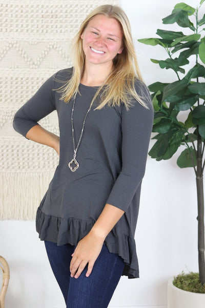3/4 Sleeve Ruffle Hem Top