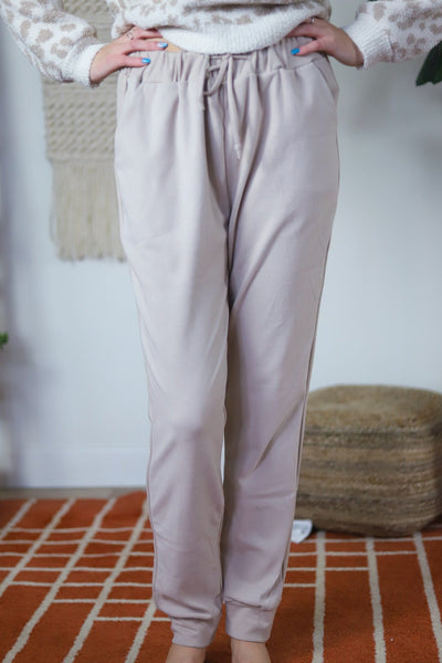 Beige Solid Brushed Jogger Pants
