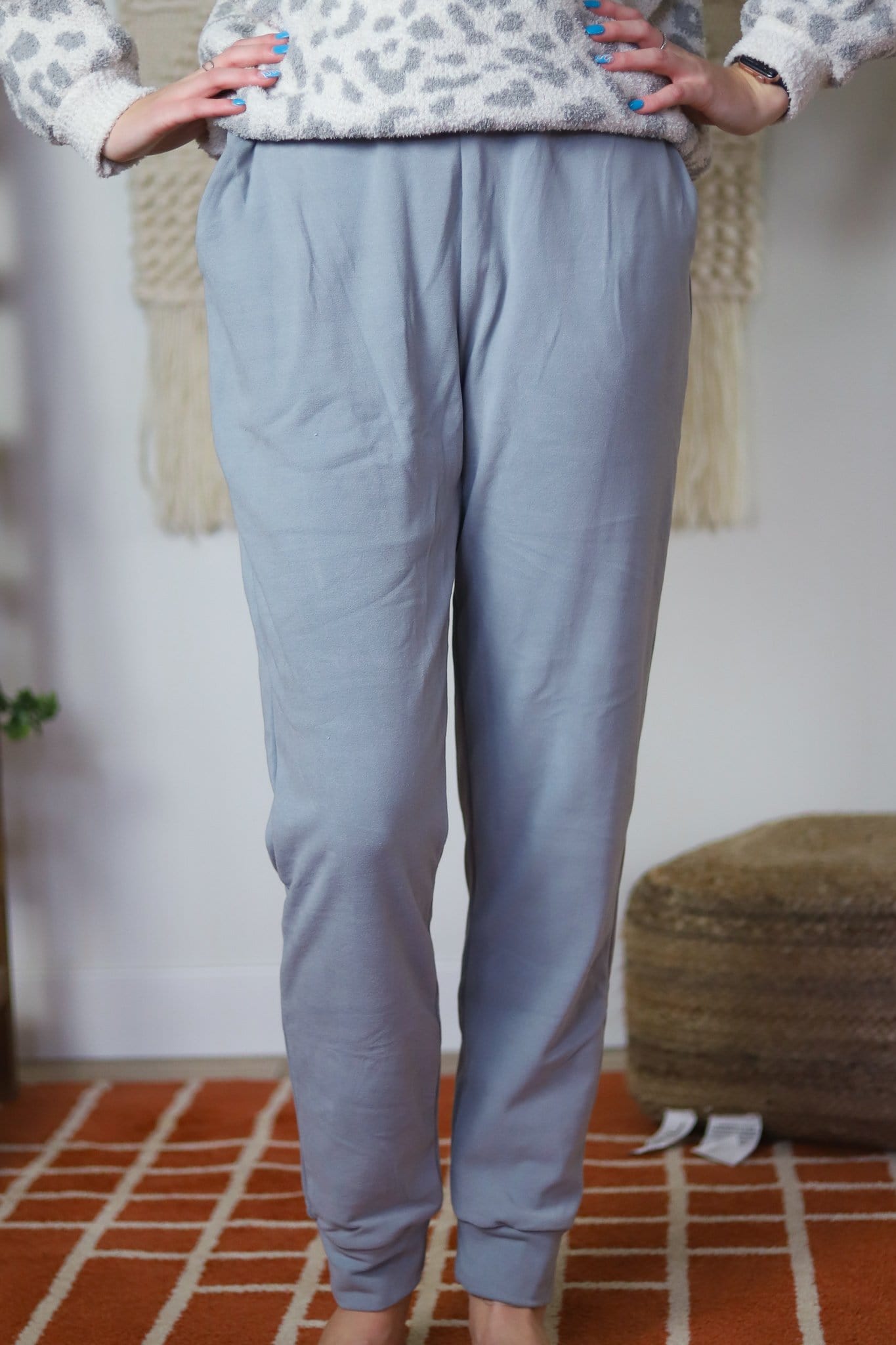 Gray Solid Brushed Jogger Pants