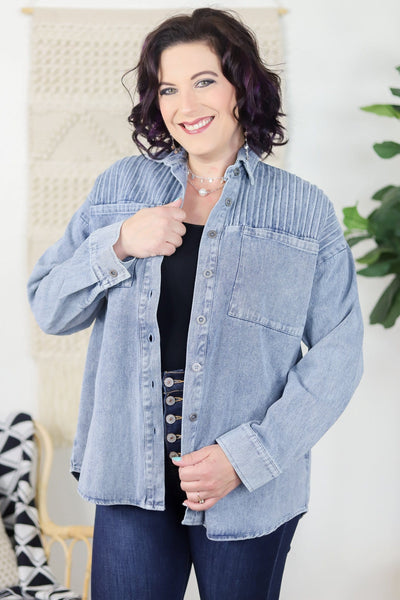 Pintuck Detailed Denim Shacket