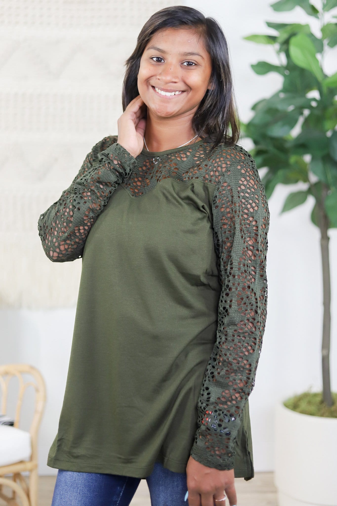 Peekaboo Lace Sleeve Top