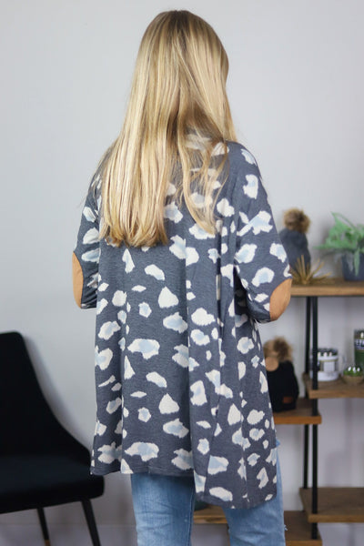 Gray Leopard Suede Patch Cardigan
