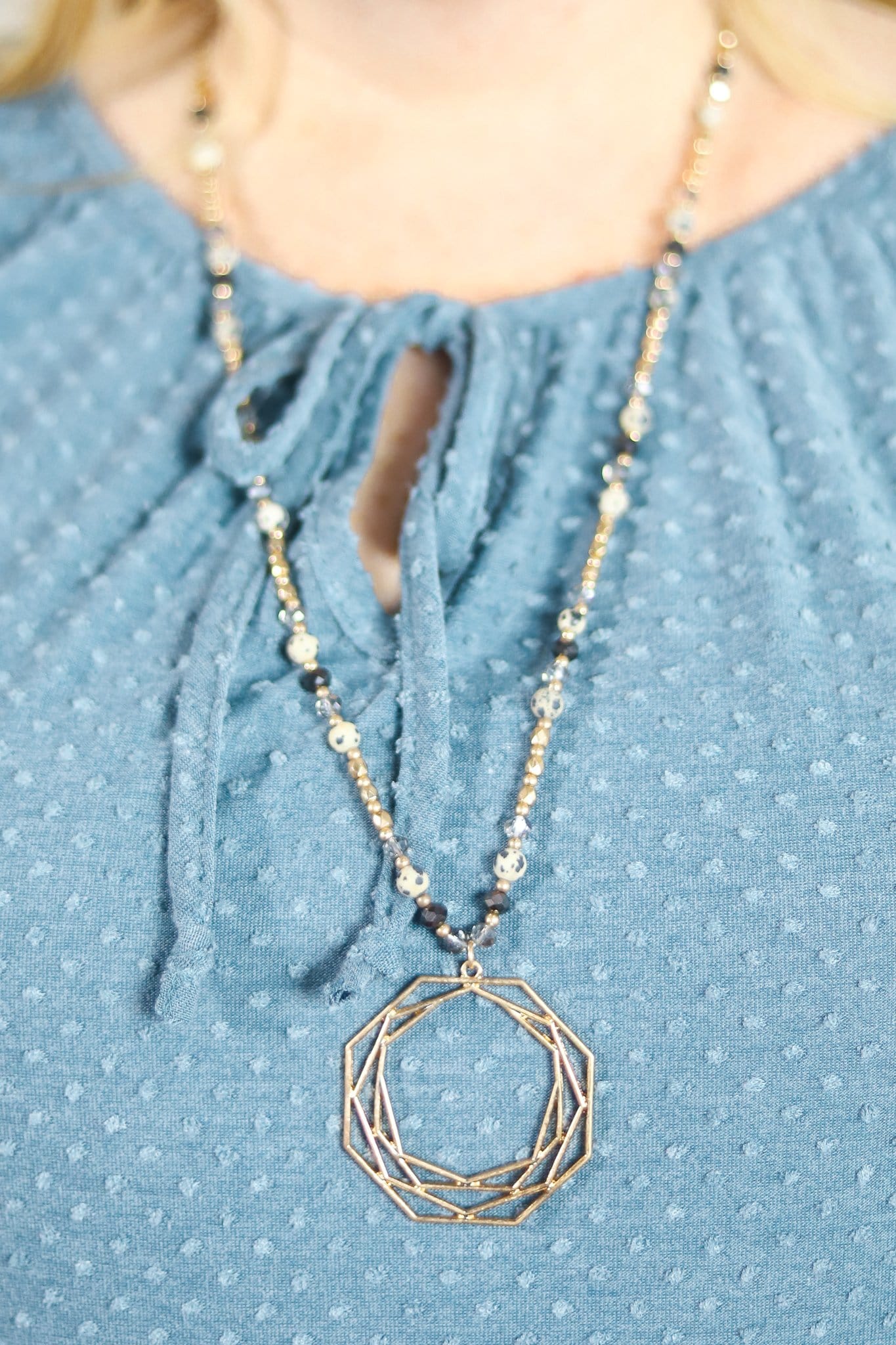 Long Stone Beaded Pendant Necklace